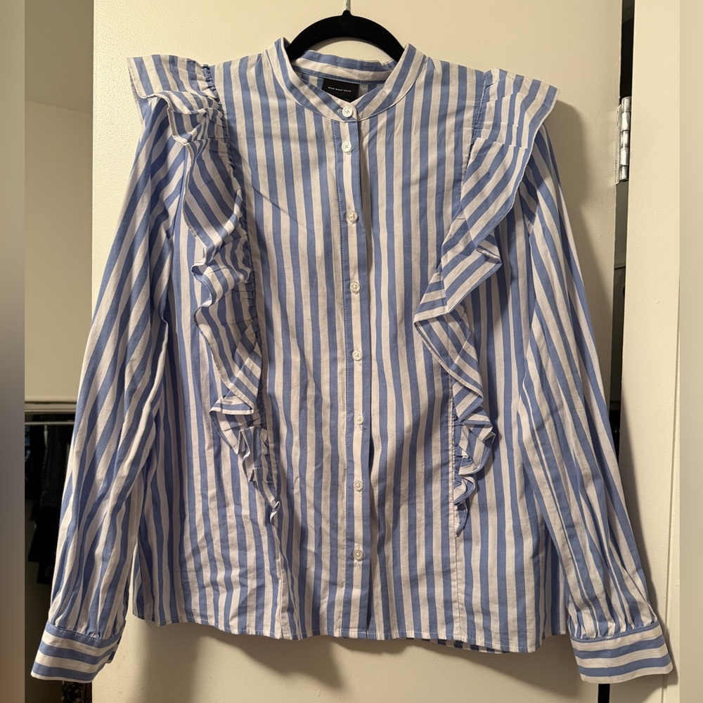 Who What Wear Women's Long Sleeve Button-Down Blue And White Striped Shirt L